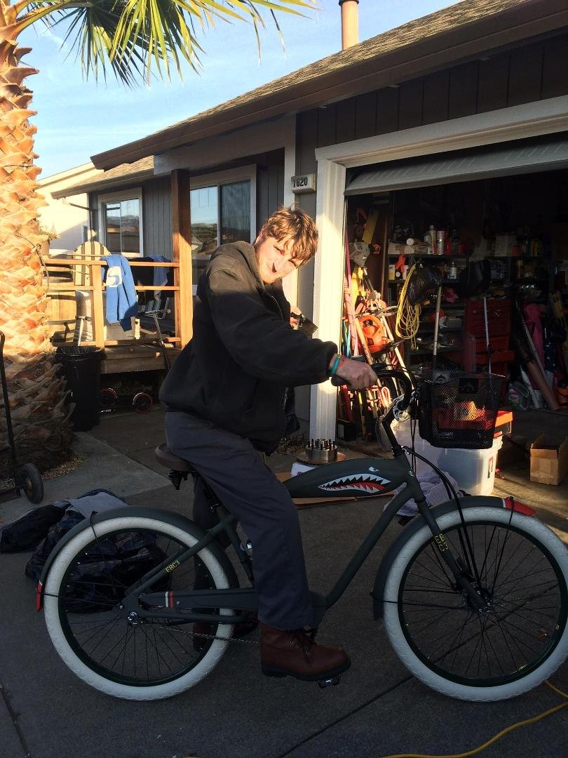 Benny and the new beach cruiser going to tear up the town