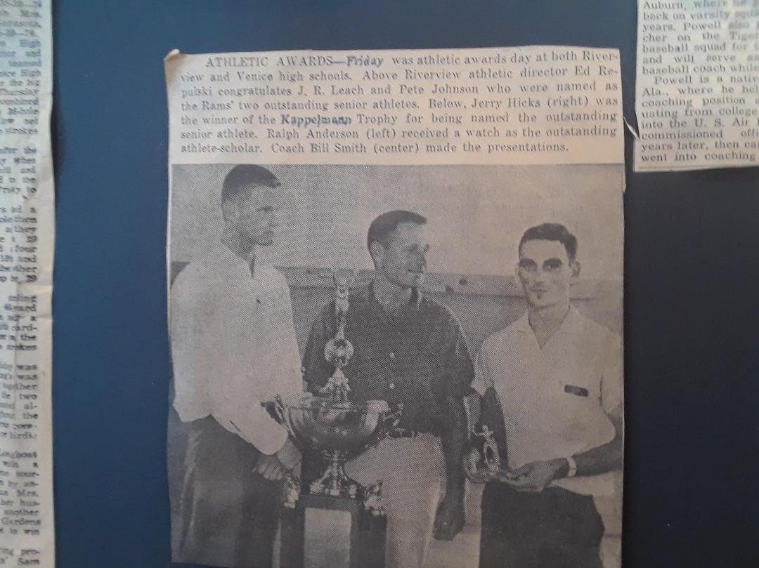 Today I attended the Celebration of life for Coach Richard (Bill) Smith who died February 6, 2018. Among the many clippings he had saved was this one. There also were articles about his retiring from Coaching football after