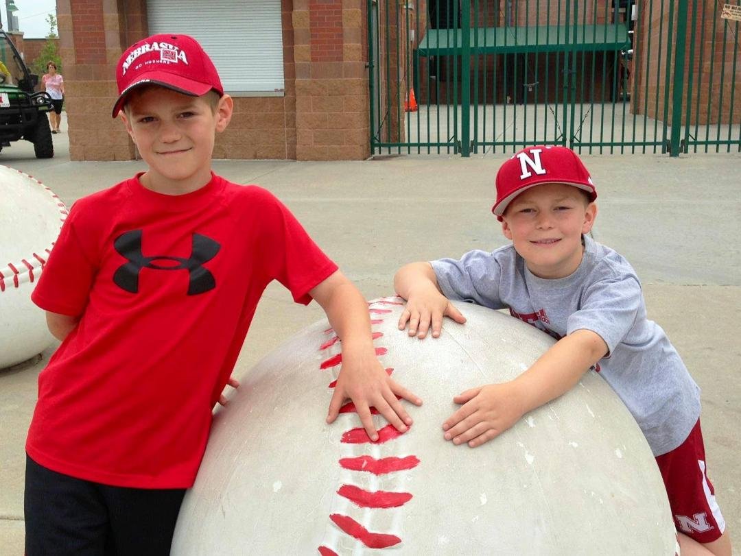 Our grandkids. Skyler and brodey at Huskers game in Lincoln, Ne