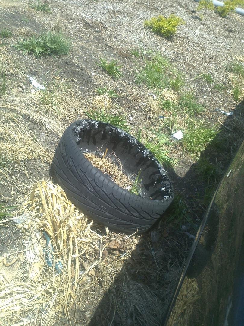 Look what my tire did ! Fun on the freeway :-)