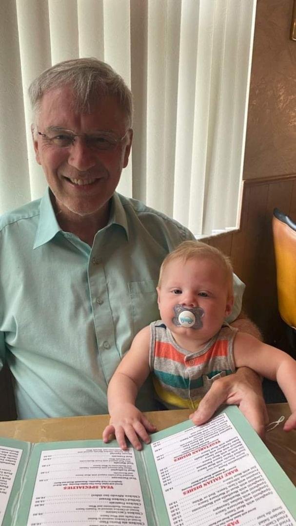 Having fun with my youngest grandson, Shuler Ellis Trainor, almost 8 months old.