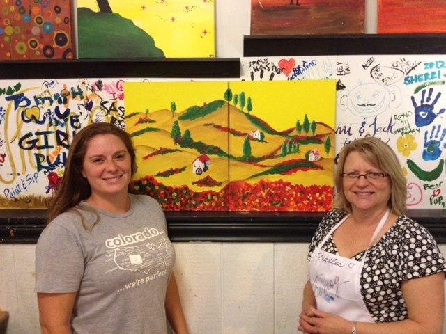 Jackie and me out for a fun evening of painting and sipping at Whimsy in Erie.