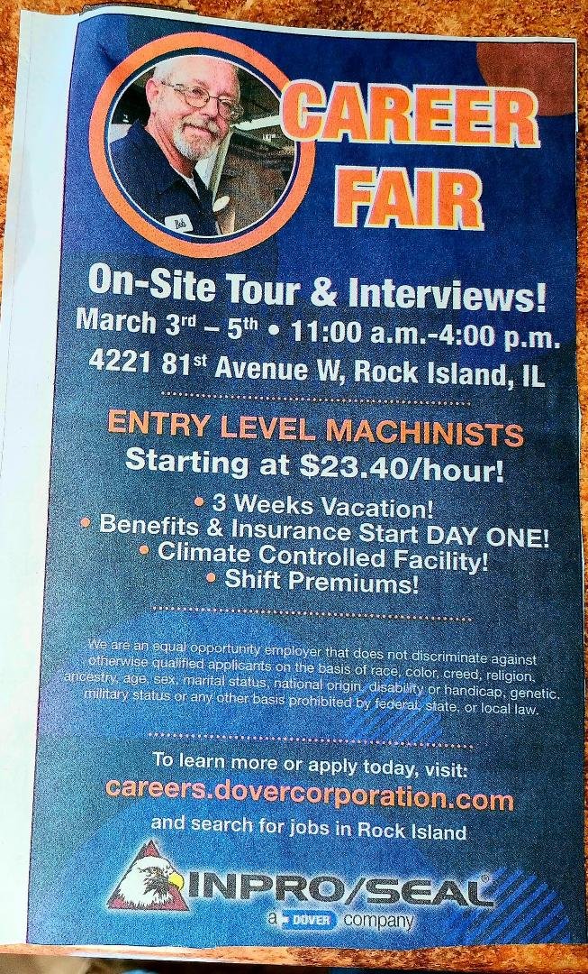 This Thursday, Friday and Saturday 11:00am-4:00pm come on over to INPRO/SEAL for on-site interviews! Entry level machinists start at $23.40! With the right experience you could start out at $28+. Feel free to message me wi
