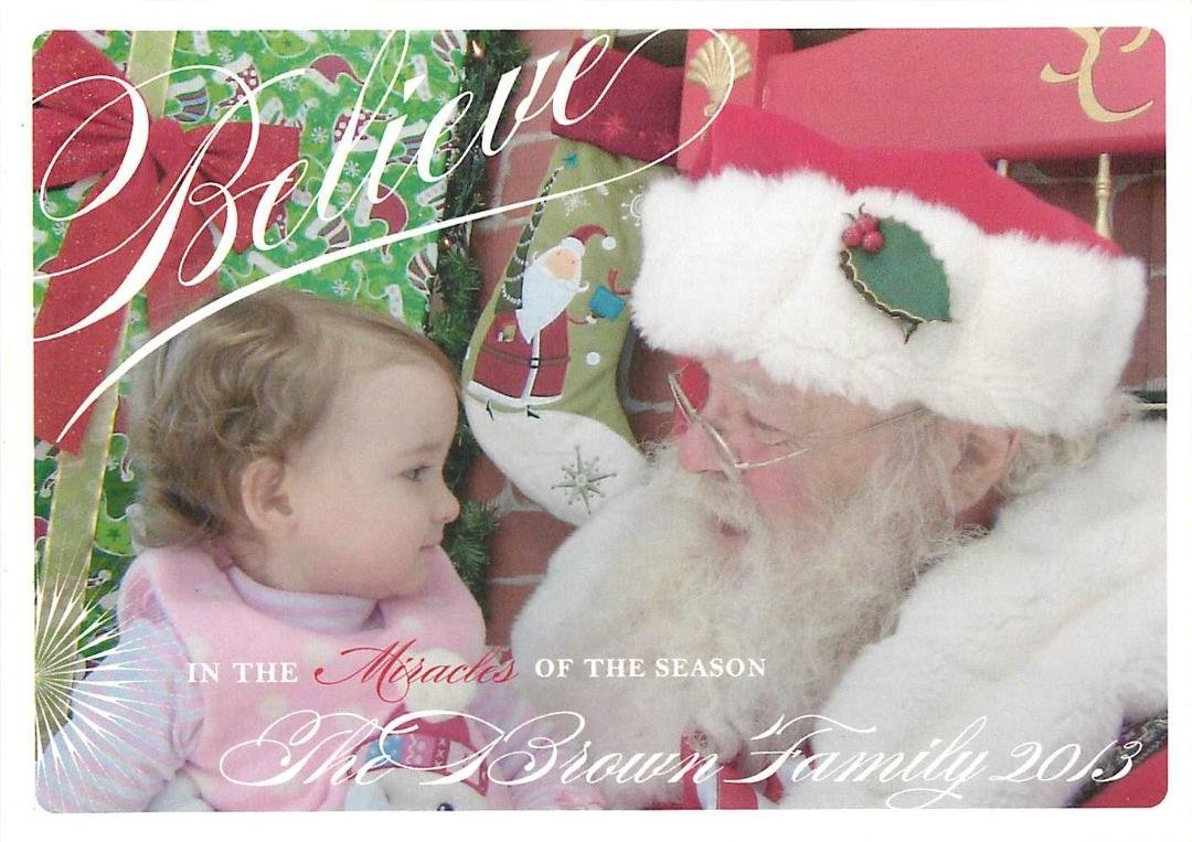 We were in the Santa & Mrs chairs this weekend and the next family came up to us and gave us this card that they had made up from the pic that they had gotten last year when they visited us! Their daughter was now one year