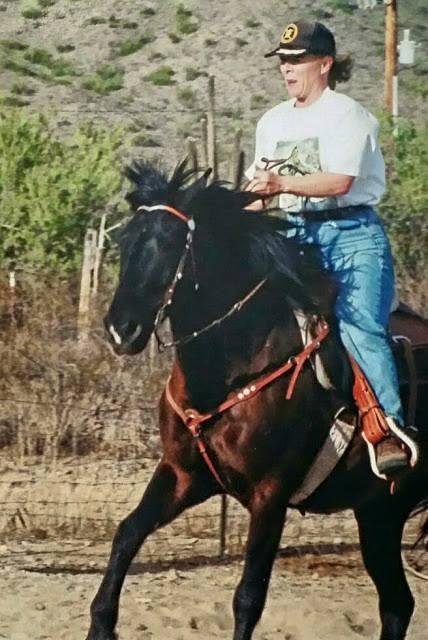 Woo hoo. Shadow and I learning to canter. Shadow was my first horse. I was 48 when I got her