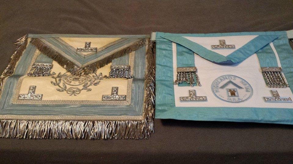 My Dad's PM apron from my Mother Lodge on the left,mine on the right.