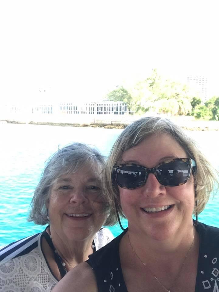 Hello from The Bahamas! We are on a Catamaran here in front of Atlantis. Headed there now -free wifi in the shuttle. We saw many amazing mansions- Tiger/now Elin's, Oprah, Elvis, Starbucks founder, Nick Cage, etc. Didn'