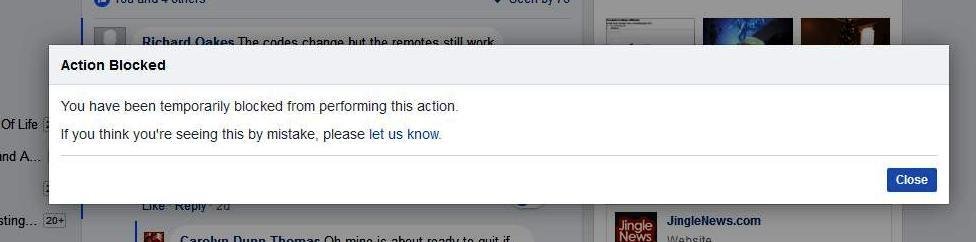 I am seeing comments from some of my Facebook friends about them being "blocked" or whatever. I think it HAS to be some weird issue from time to time WITH Facebook itself. It comes and goes with me, somedays not, somedays,