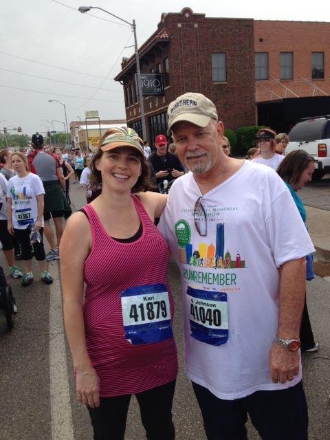 Great day at the O.K.C. Memorial Marathon with daughter Kari & future grandson yet to be named.