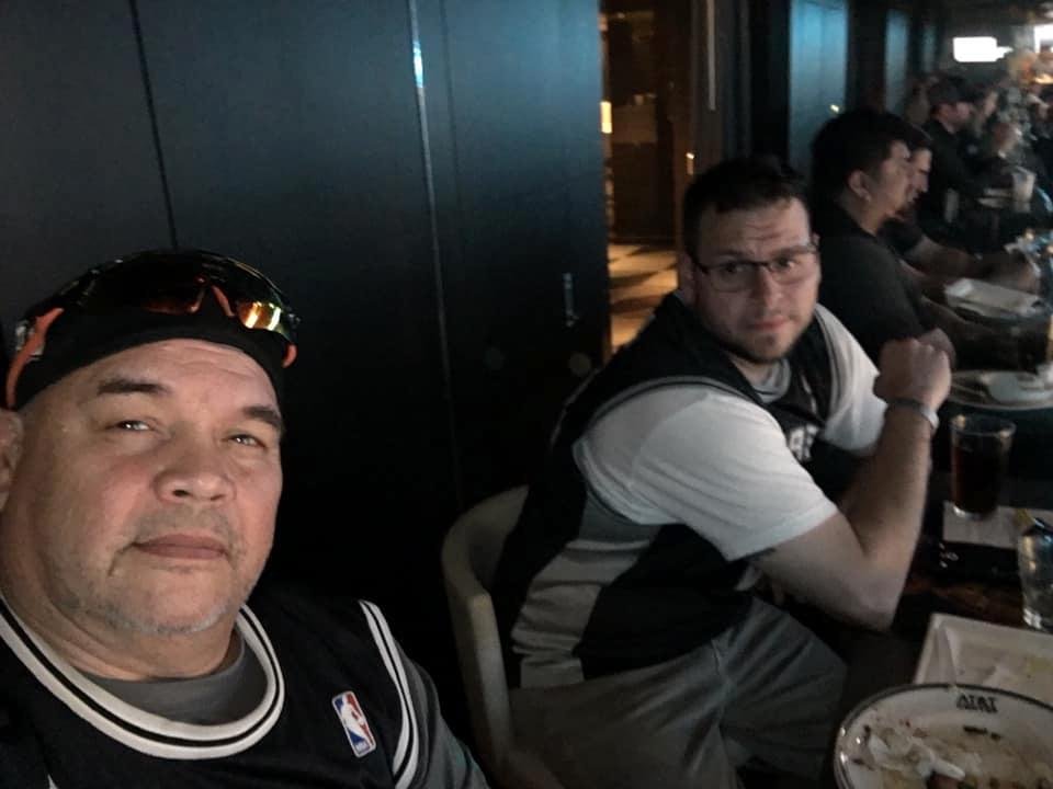 Enjoying spurs game with my son Ryan