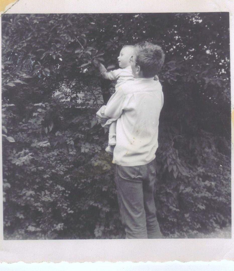 Throwback Thursdays II:  Me and my baby brother Pat, picking cherries from a neighbor's tree, around 1958 or so.