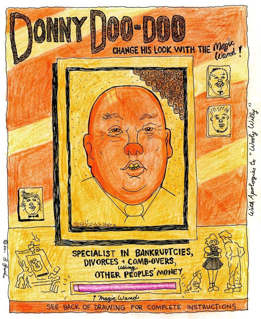 Has anyone tried to make a Wooly Willy Trump?  I finally got a Wooly Willy, you know the magnetic face with iron shavings that you move around with a magnetic wand and give him hair, a mustache, nose and ear hair?  If you h