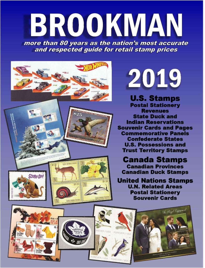 2019 Brookman Price guide has the most updated United States stamp prices as well as Canada and United Nations.