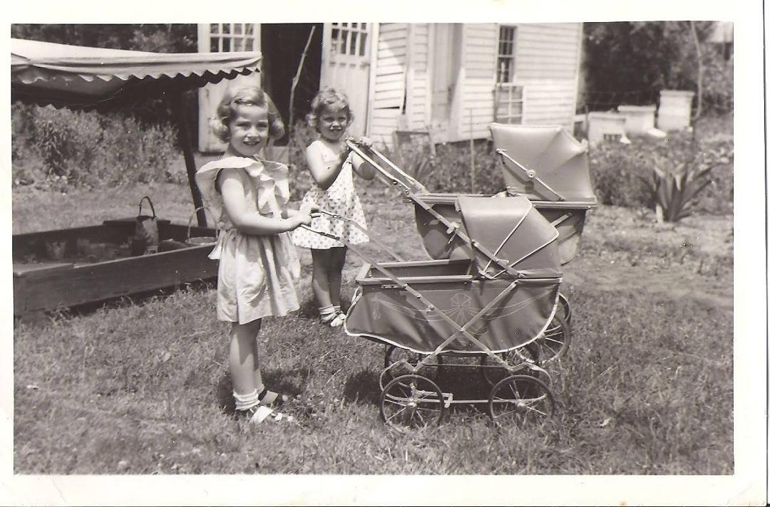 For Throwback Thursday, this is a picture of Pat Offutt Bachan, to my right, and me in my backyard at 166 Broadway, Hillsdale, around 1950.