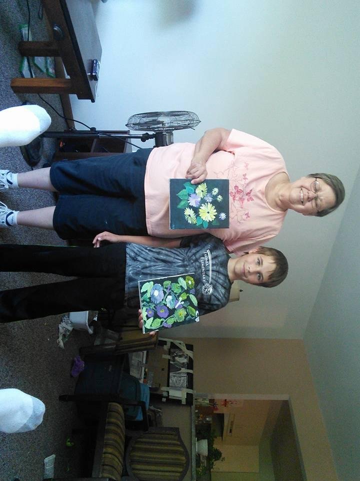 Budding artists Grandparent and Grandchild class the Gathering Place Milton WI 6/23/2015 Grandma Beck and Conner Des Lauries.