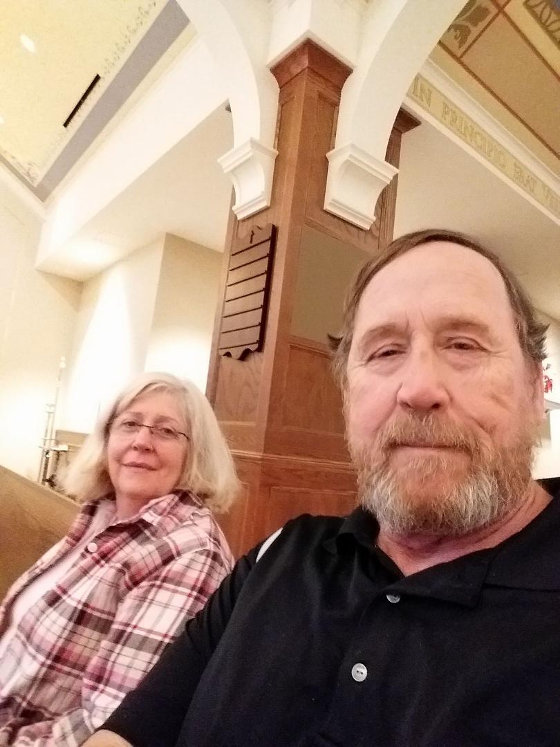 Me and my lovely wife waiting for Mass. Went to Confession.
