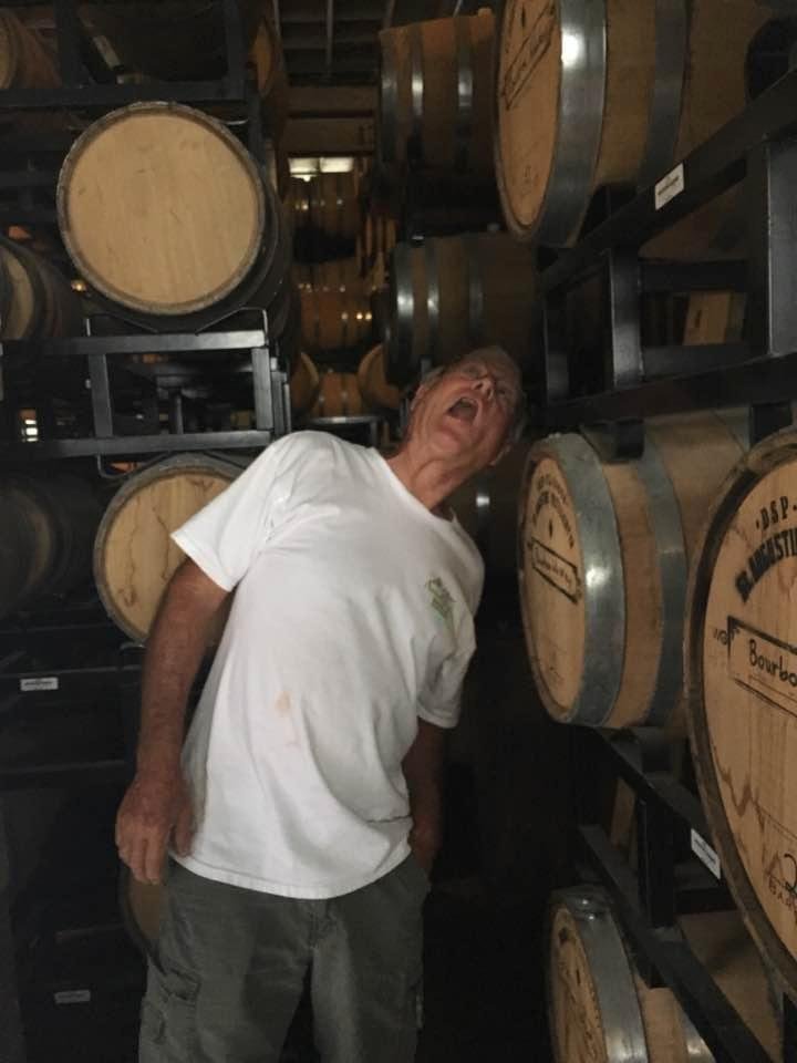 John testing the "hooch". Bourbon whiskey from Saint Augustine Distillery