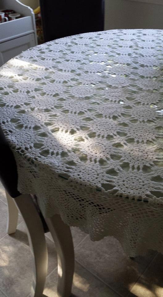 My Grandma Sparkman crocheted this tablecloth.   Mama had it and when Mama passed it became mine. It.was worn and for years I've said, I'm going to mend it, well, I've spent the whole day mending and it's still not finished