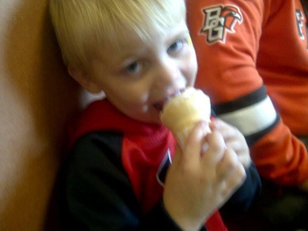 JoSh Sure was enjoying his icecrem cone at mc donAlds