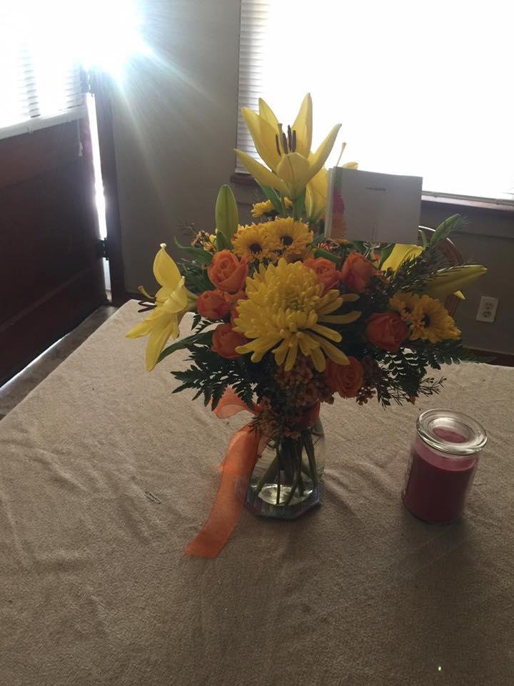 See the beautiful flowers my work family sent me! I'm so lucky!
