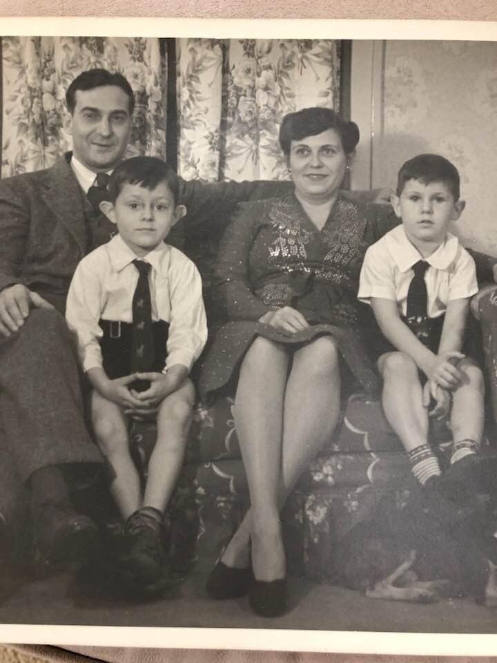 Mom & Dad, Ted and I, in the early 40’s , on Tally and Goodman Ave ., Muncie
