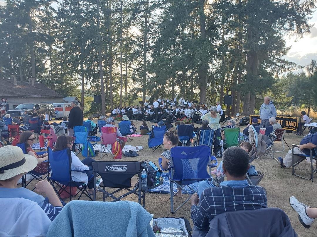 Kris and I at the farm watching a band concert at Anderson island