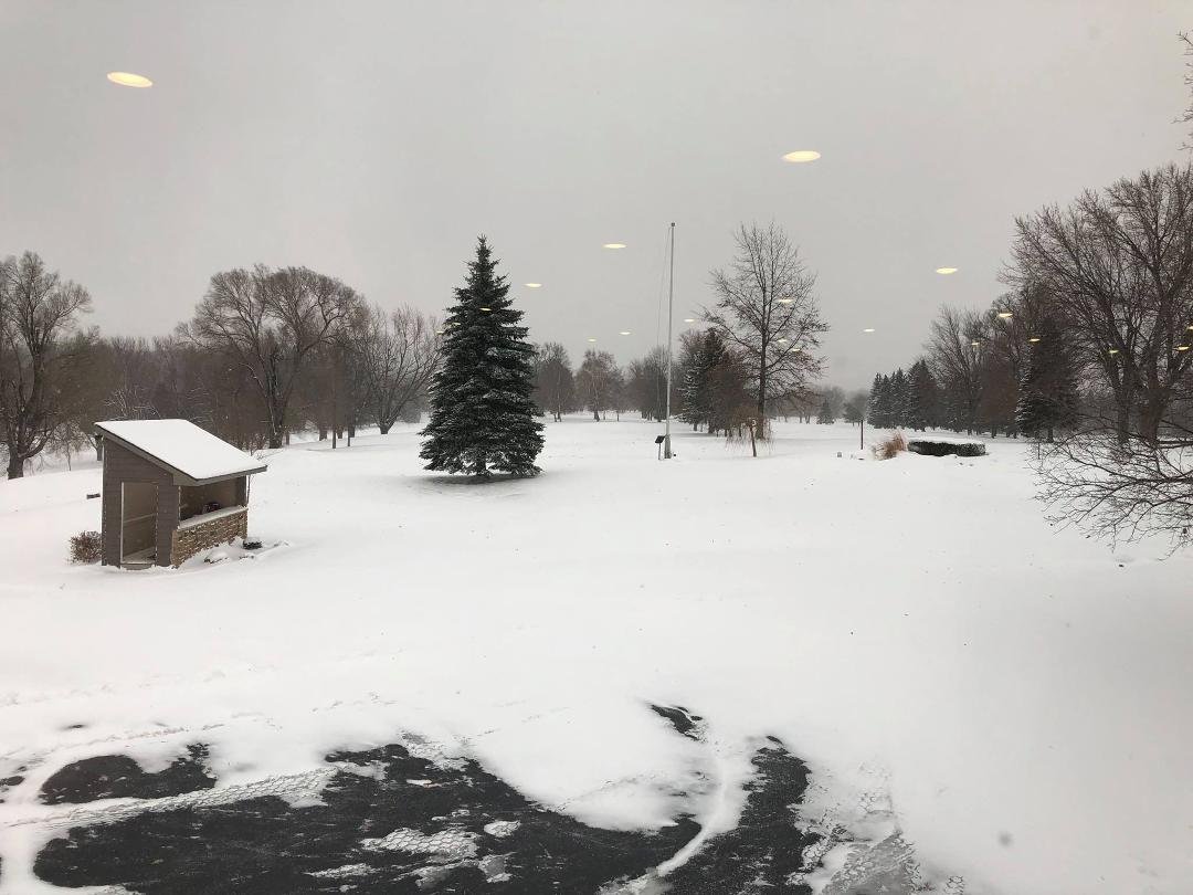 Son-in-law Jesse in SoCal -- This is what happens to my golf course in winter. Picture of the 10th tee and score shed.
