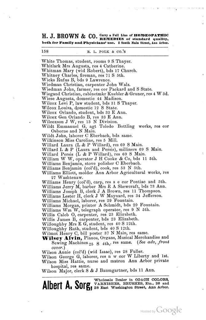 1886-1887 RL Polk & Co.'s Ann Arbor City Directory page 158. At this time Augusta lived at 4 Catherine St. I don't know whether it was East or West, but it should have been on the north side of Catherine near the Main St in