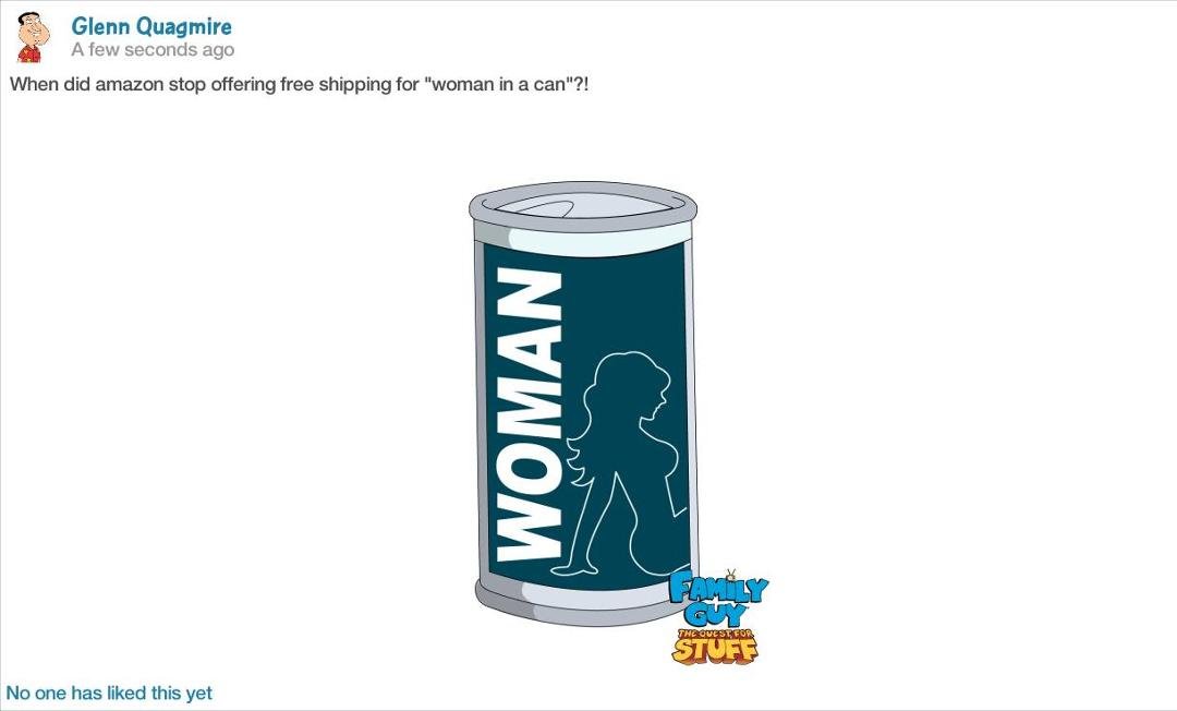 Sharing this from the Family Guy: The Quest for Stuff game.