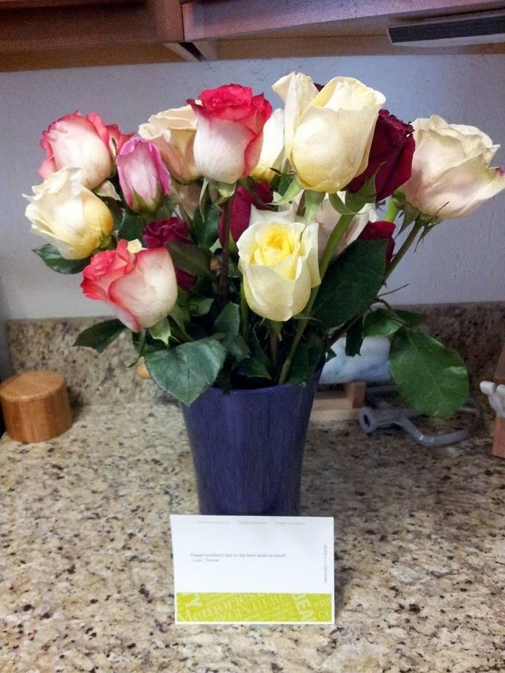 My surprise Mother's Day flowers from the BEST SON EVER!!! Thank you Trevor! Love you so much! Best.son.ever...! :-*