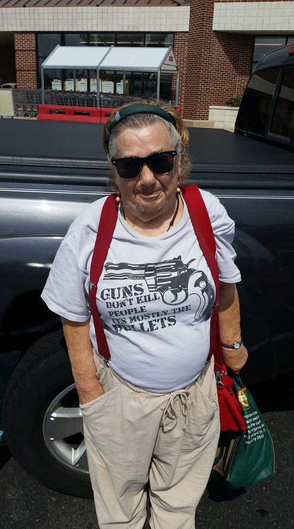 Alfreda shows her support for the 2nd Amendment...