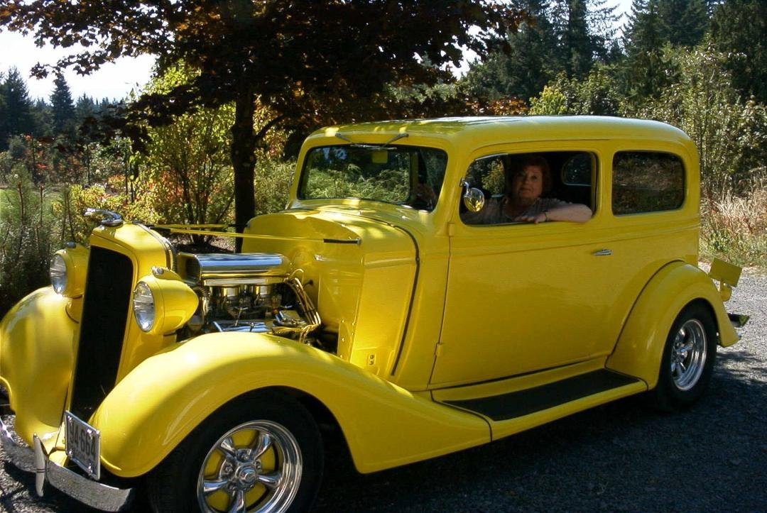 A few year ago I took my 34 Chev 2dr Master, up to a friends house (Ruth) for her 80th birthday. She is sitting inside and did not want to get out. :-)