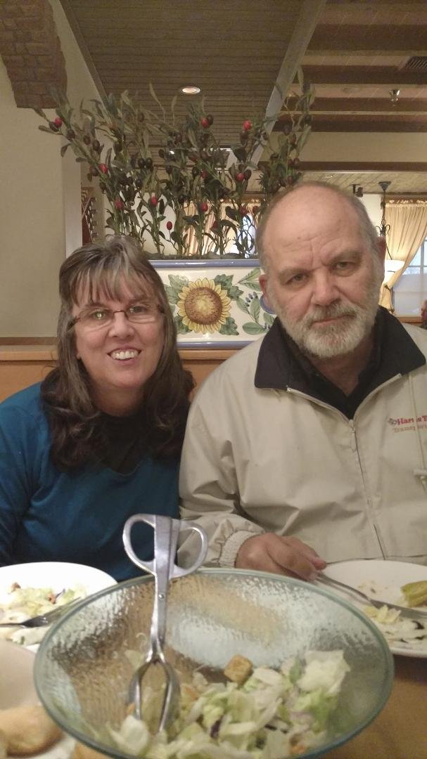 Marie enjoying her Birthday dinner at the Olive Garden.