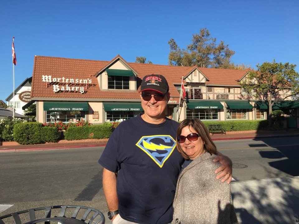 Solvang, CA. Danish country. Celebrating Anita's (15 x 3) + (31 - 16) +  (4 squared - 16)th birthday.  On our way out of town we hit 3 bakeries!