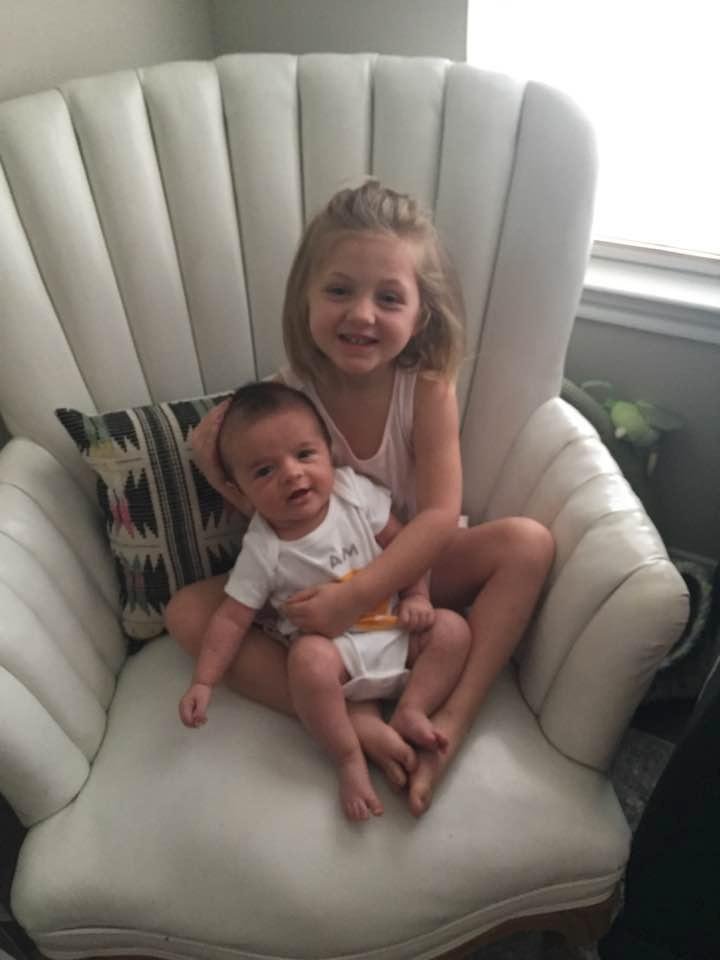 Great grand kids Vaughn and Colton sitting in a chair I sat in raising their grandmother and mother!❤️💗💜