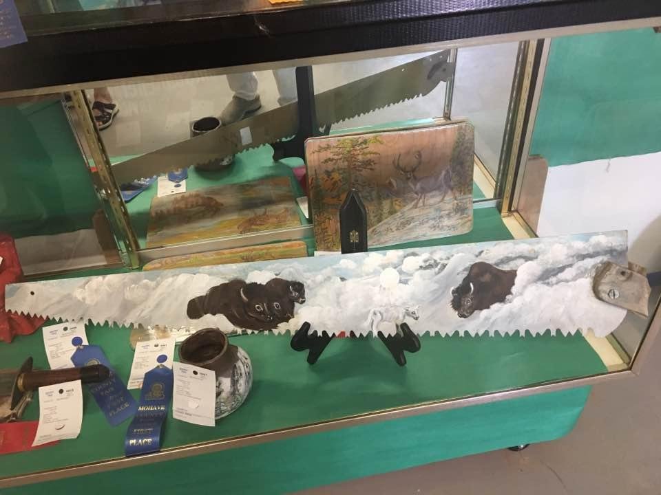 Not bragging, but just want to share. Won Three Blue Ribbons at the Mohave County Fair. One is Art on recycled materials, the saw blade.