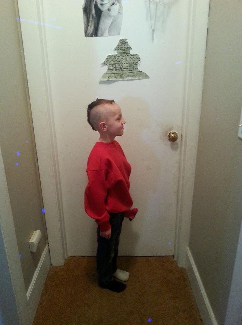 Kace had crazy hair day at school its a moehawk with red food coloring