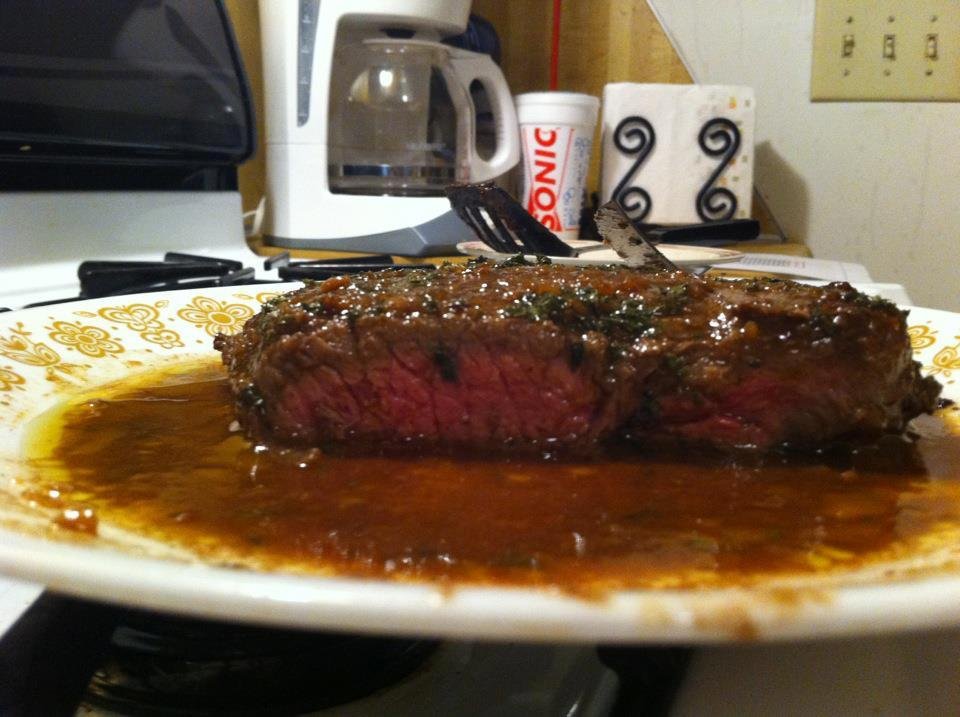 The inside of the steak