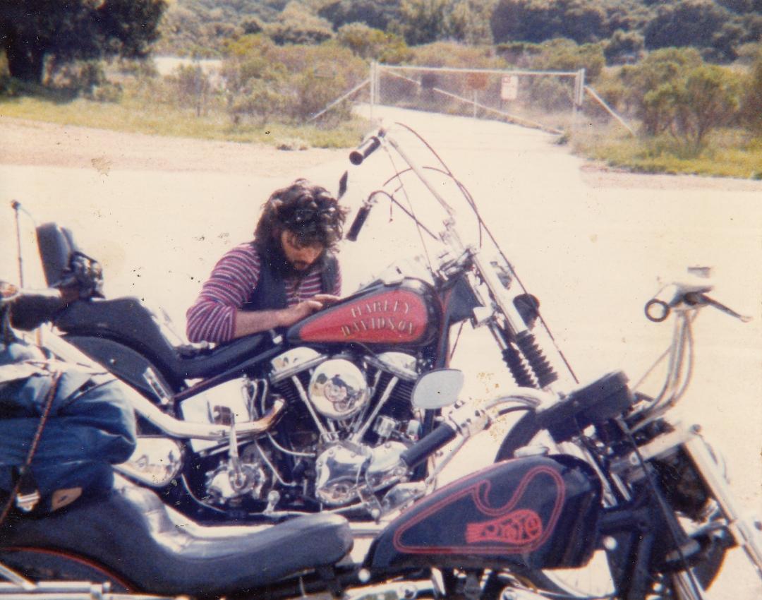 A special day with a Brother from another Mother, Butch Pelligrini and I. At Crystal Springs road fixing his PanHead gas tank with a nut from a "road sign" !!!! How awesome is and was that !!!! We were returning from a San
