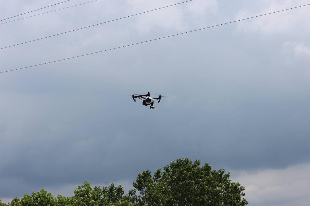 A Drone someone was flying over the water at Bagnell Dam