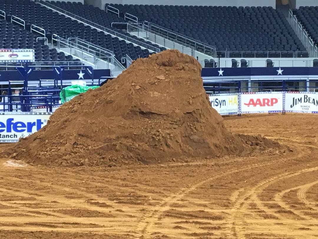 Not a dinasour dropping .  Second layer of dirt for Arena A at AT&T Stadium. The American.
RODEO ONE