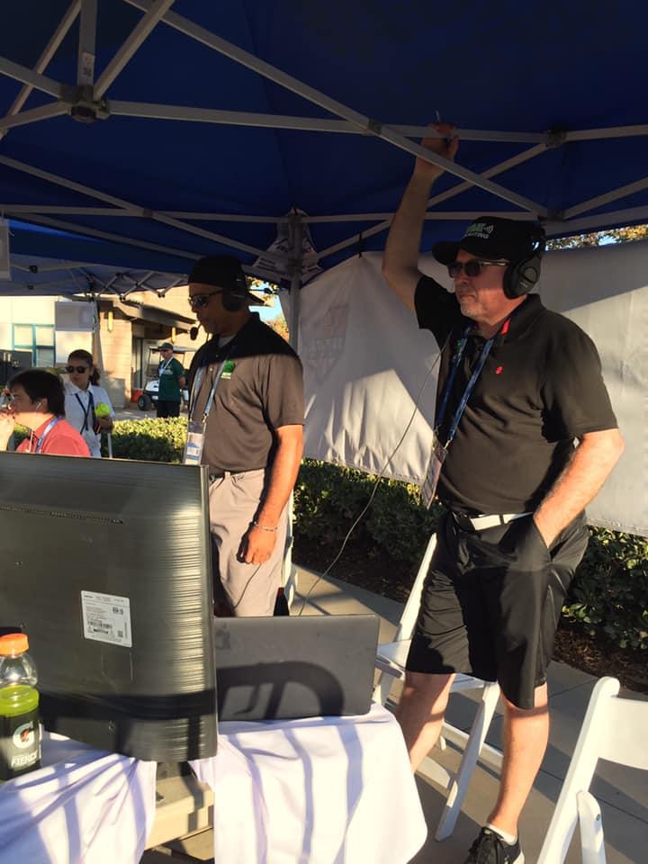 Sunshine screwing up my photographic skills but here are a pair of my broadcast colleagues, Lance and Chris hard at work!!