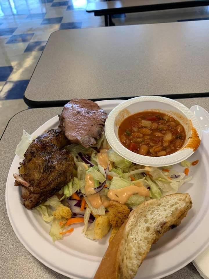 Tri- tip and chicken barbecue provided for all the custodians at Lompoc unified School district after attending a three hour seminar on cleaning fundamentals. They also had ice cream and chocolate syrup for dessert.
