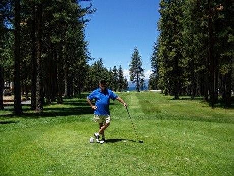 Edgewater Golf Course, Lake Tahoe,
No I don’t play golf like that . . . . I cross my leg behind me, silly.