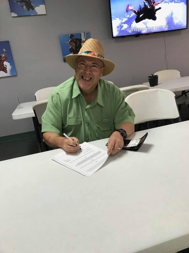 Mark signing the papers to make the jump with us! If the weather cooperates!!!