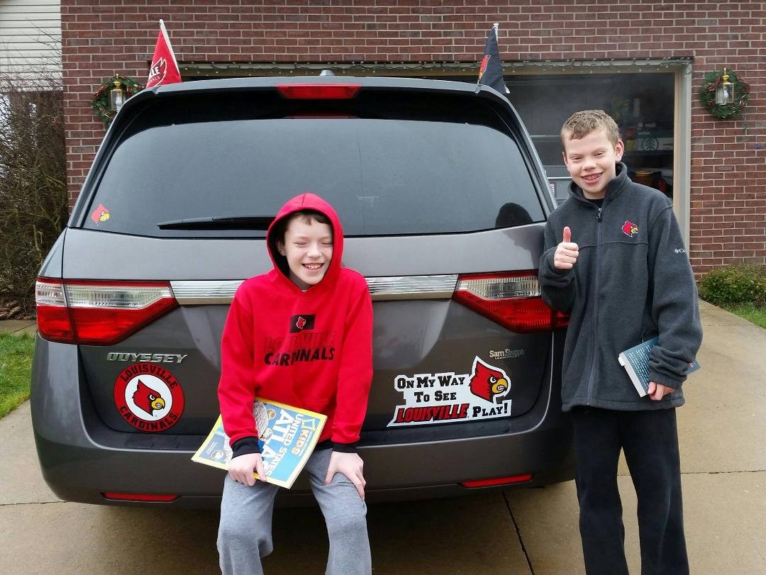 Grandson's Nathanael and Drew headed for the UofL Bowl game in Nashville with Mom and Dad. GO CARDS !
