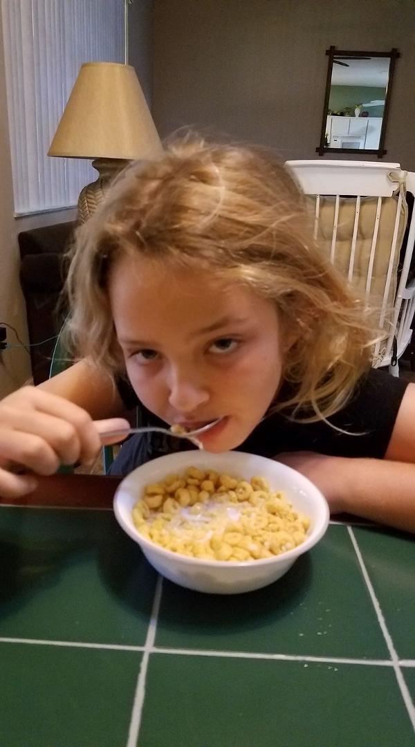 having breakfast with my cute squishy squishy granddaughter