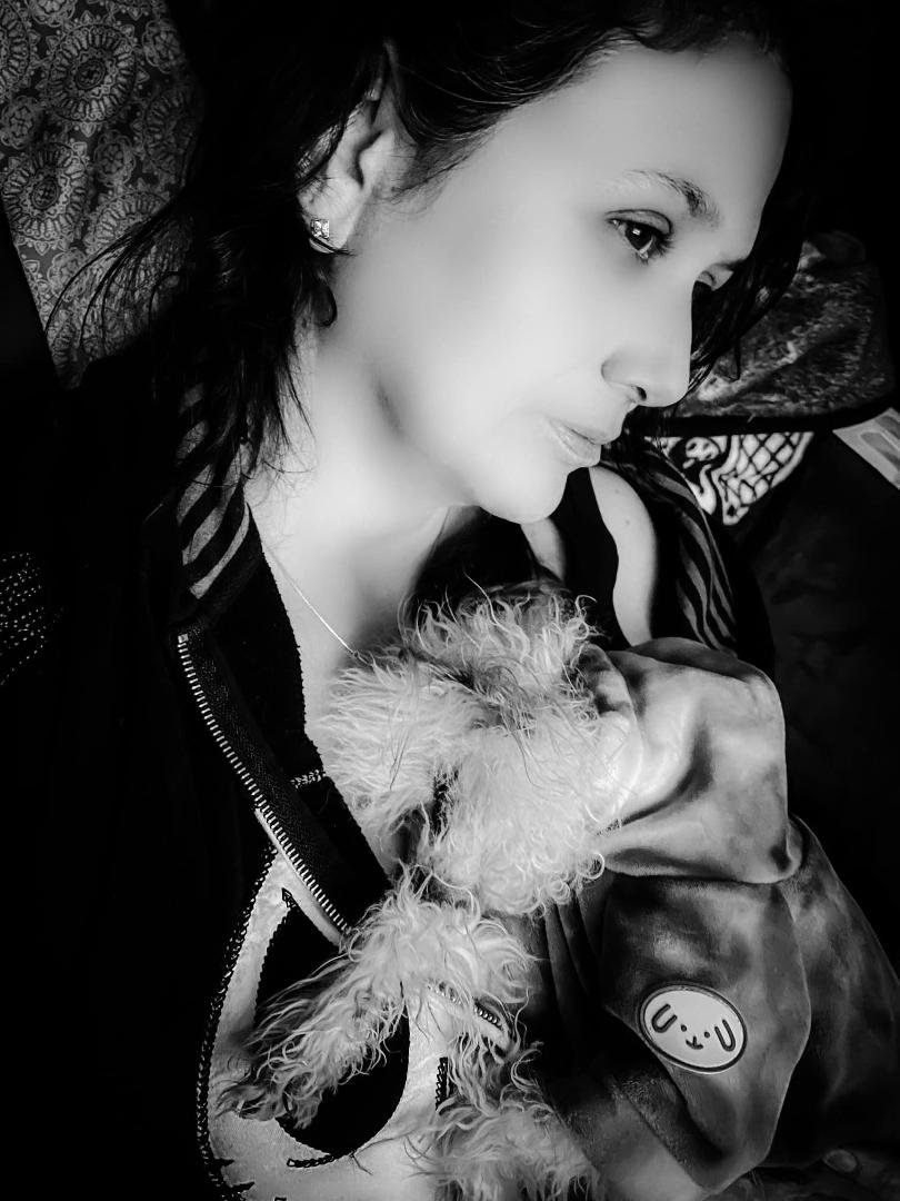 She’s kind of hard to see, but my ShellyBean loves cuddling up to watch tv with momma