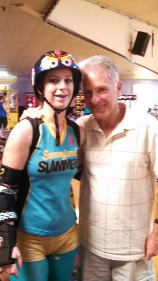 At the Orlando Roller derby with "Shod N. Froyda, the captain of the Sunnyland Slammers aka, my daughter Shana.