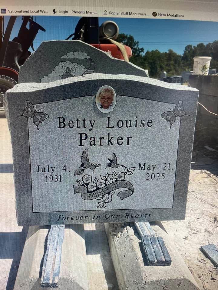 Betty’s headstone is ready to be set up. Rest In Peace Betty.